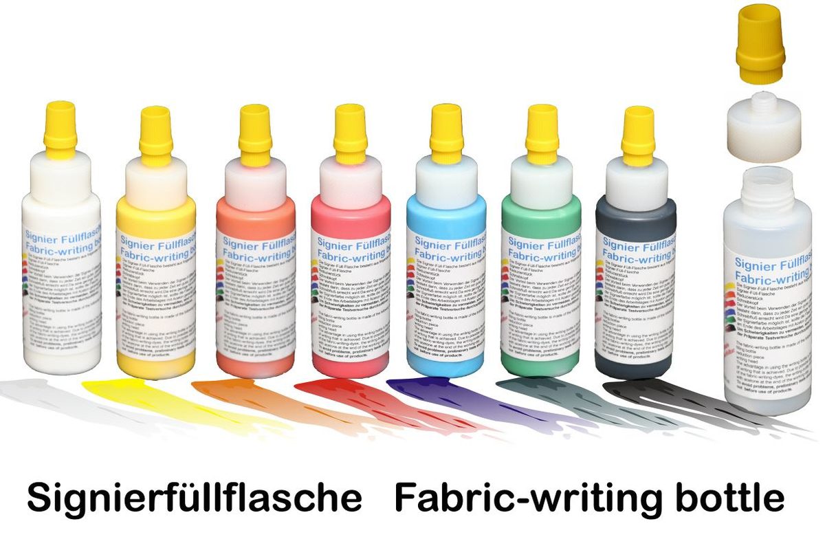 Fillable fabric-writing bottle with writing point